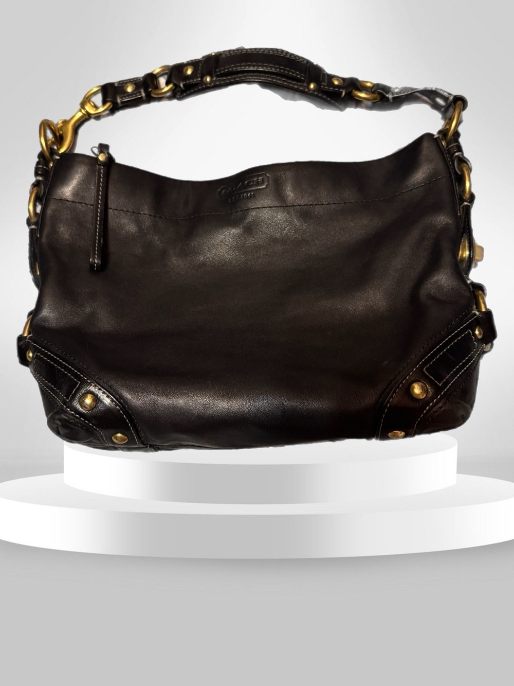 Coach Black Leather Original Carly Shoulder Bag with Gold Hardware